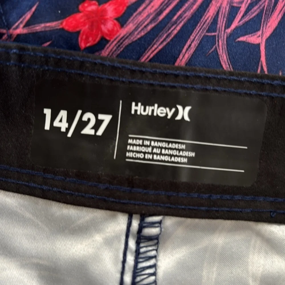 Hurley Boy’s Blue and Red Board Shorts with Tropical Design